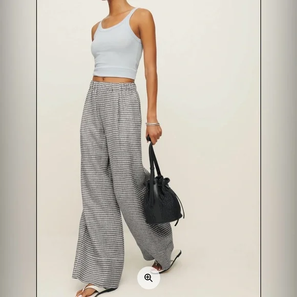 Reformation Fernando linen Wide-Leg Pants plaid - Picture 1 of 4